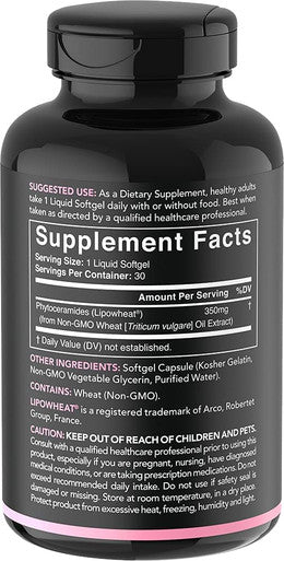 Phytoceramides 350mg Made with Clinically Proven Lipowheat Plant Derived and GMO with No Fillers or Synthetic Vitamins 30 Liquid softgels