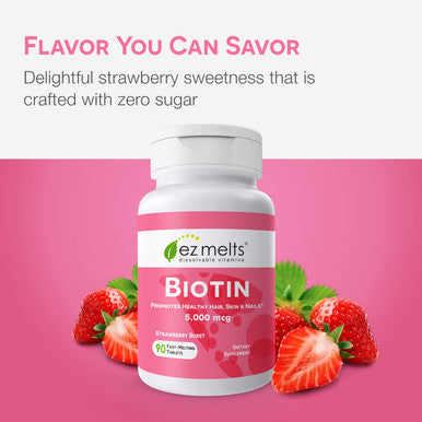 EZ Melts Dissolvable Biotin 5000 mcg Hair Skin & Nail Support Sugar-Free 3-Month Supply