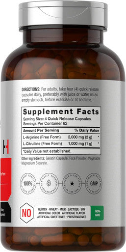 HorbAach L Arginine L Citrulline Complex 3000Mg 250 Capsules Non Gmo Gluten Supplement