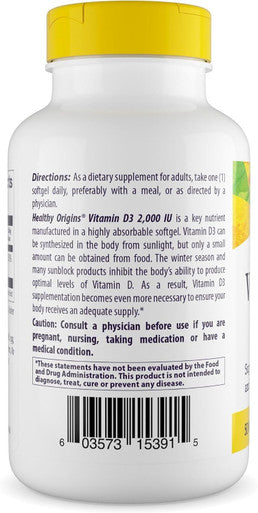 Healthy Origins Vitamin D3, 2000 IU, 240 Count