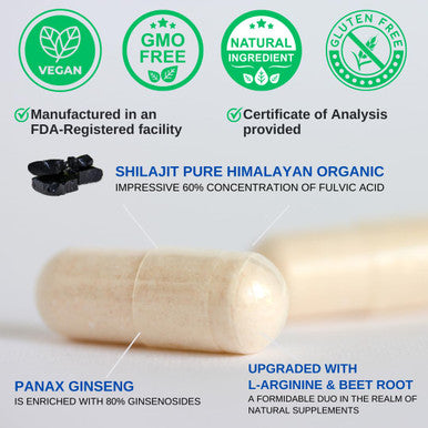 Vinatura Shilajit Pure Himalayan Capsules 1500Mg Supplement