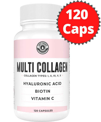 Left Coast Performance Collagen Capsules with Biotin Hyaluronic Acid Vitamin C Hydrolyzed Multi Collagen Peptide Capsules Types I II III V X For Skin Hair Nails and Joint Health Supplement* 120 Count