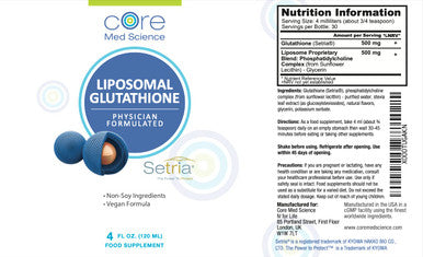 Liposomal Glutathione by Core Med Science - 500mg - 4 Fl Oz - Setria - Antioxidant Supplement