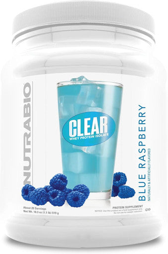 Nutrabio Clear Whey Protein Isolate Powder Maximize Muscle Growth Fast Acting Formula Rapid Absorption 20 Servings - Blue Raspberry