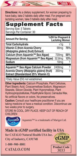 CATALO Vegetarian Calcium Formula Support Healthy Pregnancy Fetal Development and Immunity with Plant Calcium and Acerola Cherry Extract 90 Vegetarian Tablets