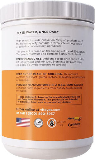 Viteyes AREDS 2 Powder Multivitamin Macular Protection Alternative to AREDS 2 chewables No Pills AREDS 2 Drink Eye Vitamins Natural Orange Flavor 90 Scoops 531 g