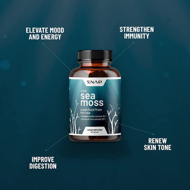 Irish Sea Moss Capsules w/Bladderwrack Burdock Root Iodine Energy Support Seamoss Supplement to Elevate Mood Strengthen Immunity Digestion ReSkin Tone Seamoss Pills 60 Capsules