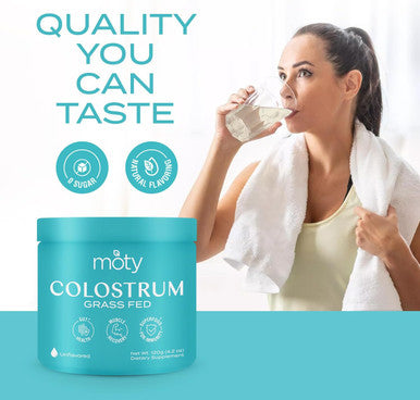 Moty Moty Bovine Colostrum Grass Fed Powder Supplement for Gut Health Muscle Recovery Superfood for Immunity Gluten (60 Servings) - Unflavored