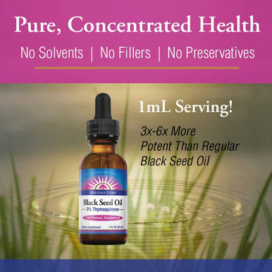 Heritage Store Black Seed Oil | 3% Thymoquinone | Pure & Cold Pressed | Healthy Heart, Digestion, Immune, Metabolism, Hair & Skin Support | 1 oz