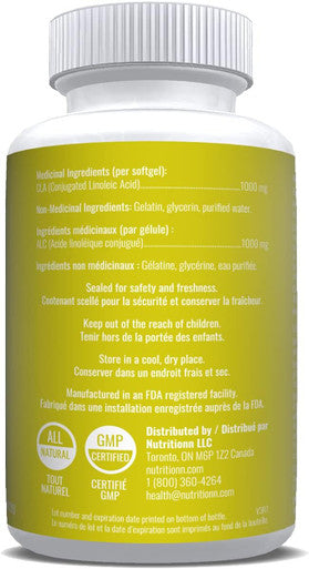 CLA by Nutritionn - Promotes Fat Loss - 3000 mg Once Daily, 1000 mg Softgels - Premium, 100% Pure and Natural Conjugated Linoleic Acid (CLA)