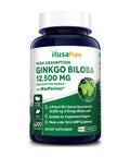 NusaPure Ginkgo Biloba Extract 12,500mg Equivalent Per Veggie Caps 200 Capsules (Vegetarian,Non-GMO, & Extract 50:1). Bioperine