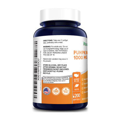NusaPure Pumpkin Seed Oil 1000mg 200 Softgel Capsules (Non-GMO, ) ly Occurring Phytosterols*