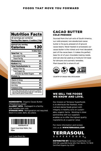 Terrasoul Superfoods Organic Cacao Butter Wafers 4 Lbs (4 Pack) - Raw | Keto | Vegan | Unrefined