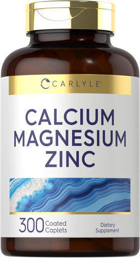 Carlyle Calcium Magnesium Zinc | 300 Caplets | Vegetarian Non-GMO Gluten Supplement