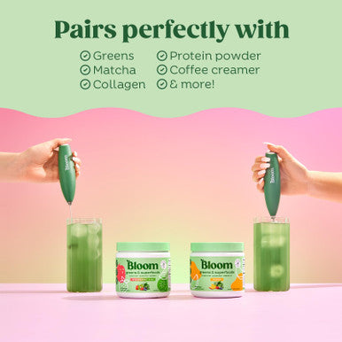 Bloom Nutrition Superfood Greens Powder Digestive Enzymes with Probiotics and Prebiotics Gut Health Bloating Relief Original + Milk Frother High Powered Hand Mixer