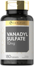 Vanadyl Sulfate 10Mg 180 Tablet Capsules With Chromium Picolinate Vegetarian Non-Gmo Gluten Free Supplement By Carlyle