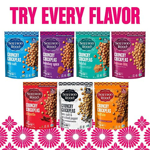 Saffron Road Organic Crunchy Chickpea SnacksGluten NonGMO Halal Kosher Vegan (Sea Salt and Cracked Pepper 6 oz (4 Pack))