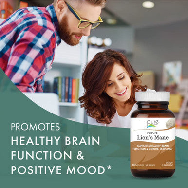 Pure Essence Labs MyPure Lions Mane Organic Mushroom Supplement - 100% Real Mushroom Extract for Immune Support, Combat Stress, Build Energy - Best Immune Booster for Men and Women (30 Capsules)