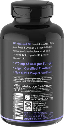 Vegan Flaxseed Oil 1200mg Herbal Supplement with PlantBased ALA Omega 3 Vegan NonGMO Project Verified Gluten Soy Carrageenan 180 Veggie softgels