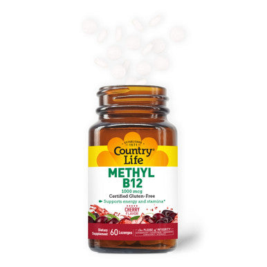 Country Life Methyl B12 Supports Energy & Stamina 1000Mcg 60 Lozenges Certified Gluten Free Certified Vegan