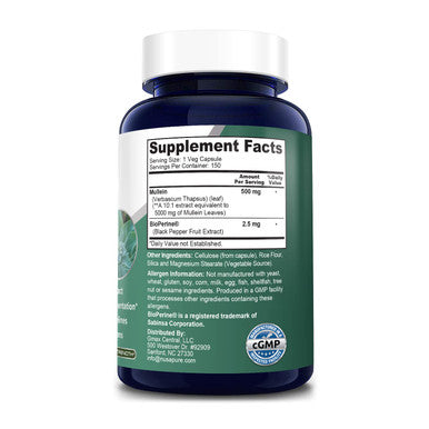 NusaPure Mullein Leaf Capsules 5000mg | 150 Veggie Caps mg | Bioperine