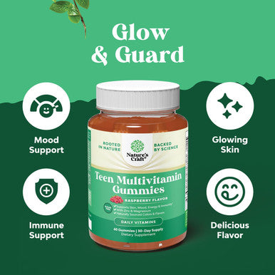 Natures Craft Sugar Gummy Vitamins for Teen Girls & Boys - Teen Vitamins for Boys 12-17 Gummies & Girls 12-17 for Enhanced Immunity Energy and Skin - Teen Multivitamin for Girls 12-17 and Boys with Magnesium