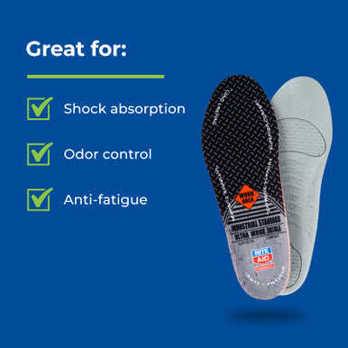 Rite Aid Ultra Work Memory Plus Insoles For Men - Sizes 7-13 | Memory Foam| Shock Absorbing Arch Support Boot Insole