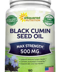 aSquared Nutrition Black Cumin Seed Oil 500mg - 180 Capsules - Cold Pressed Black Seed Oil (Nigella Sativa) Supplement Pills to Support Skin & Hair Health - Virgin & First Pressing - Non-GMO