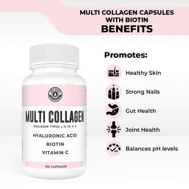 Left Coast Performance Collagen Capsules with Biotin Hyaluronic Acid Vitamin C Hydrolyzed Multi Collagen Peptide Capsules Types I II III V X For Skin Hair Nails and Joint Health Supplement* 120 Count