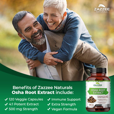 Zazzee Osha Root 4:1 Extract, 500 Mg Strength, 120 Vegan Capsules, 4 Month Supply, Concentrated And Standardized 4X Extract, 100%