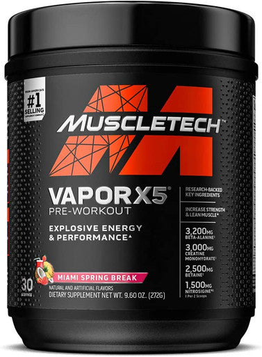 Pre Workout Powder | MuscleTech Vapor X5 | Pre Workout Powder for Men & Women | PreWorkout Energy Powder Drink Mix | Sports Nutrition Pre-Workout | Miami Spring Break (30 Servings)-Package Varies