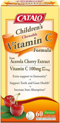 CATALO Childrens Vitamin C Formula Immunity Support with 100mg Vitamin C from Acerola Cherry Extract 60 Chewable Orange and Pineapple Flavor Tablets