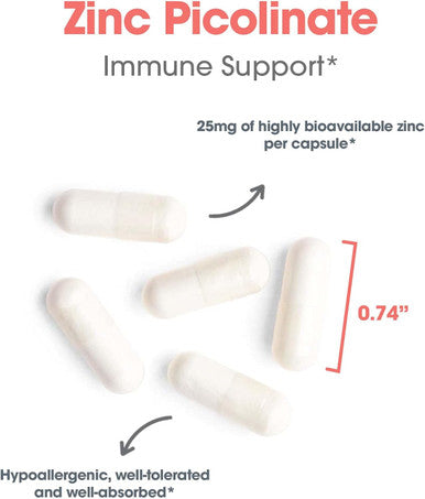 Allergy Research Group Zinc Picolinate Supplement - Supports Normal Health Immune Response, Highly Bioavailable, Well-Absorbed, Hypoallergenic, Vegetarian Capsules - 60 Count