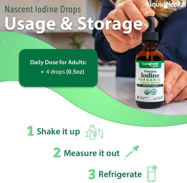 Liquidhealth Nascent Iodine Organic Liquid Liquid Iodine Drops Pure Iodine Supplement Thyroid Support & Immune Support Energy Supplement USDA Organic Vegan Colorless Tasteless Tincture