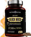 Mother Nature Organics Superfoods for Organic Living Organic Black Maca Root Extract Highest Potency 50:1, 37,500Mg, 6 Month Supply, Boost Stamina, Performance, Energy, Muscle Gain & Workout, Peruvian Maca Pills W/Bioperine & Non-Gmo