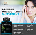 Sunergetic Premium Pterostilbene Supplement Pterostilbene with Resveratrol & Quercetin Supports Healthy Aging Natural Source Pterostilbene 100mg per Serving 60 Capsules