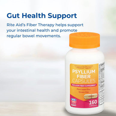 Rite Aid Psyllium Fiber Capsules, 160 Count, Psyllium Fiber Supplement, | Constipation Relief | 100% Natural Psyllium Husk Fiber