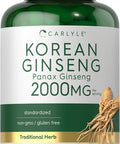 Carlyle Korean Ginseng Extract Capsules 2000 mg | 200 Capsules | Non-GMO and Gluten Formula | Standardized Panax Ginseng Supplement