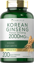 Carlyle Korean Ginseng Extract Capsules 2000 mg | 200 Capsules | Non-GMO and Gluten Formula | Standardized Panax Ginseng Supplement