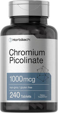 Horbaach Chromium Picolinate 1000Mcg 240 Tablets Vegetarian Formula Non-Gmo, Gluten Supplement
