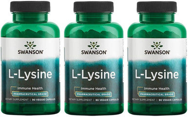 Swanson Amino Acid Ajipure L-Lysine Pharmaceutical Grade 500 Milligrams 90 Veg Capsules (3 Pack)