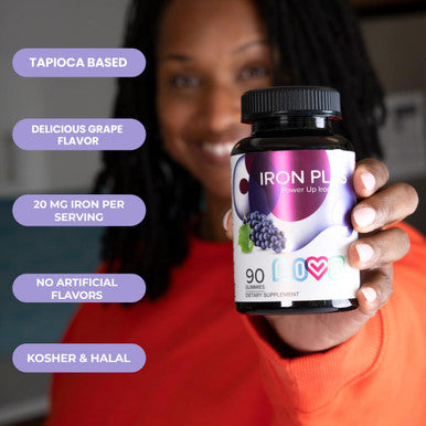 Livs Iron Plus Gummy Vitamin Iron With Vitamin C Made In Usa Iron Gummies For Adults & Kids All-Natural, Gluten-Free, Non-Gmo & Vegan Iron Supplement Gummies Grape Flavored, 90 Count