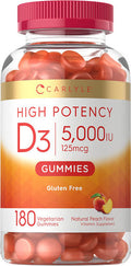 Carlyle Vitamin D Gummies | 5000iu | 180 Count | Vegetarian, Non-GMO, and Gluten Free Formula | High Potency Vitamin D3 Supplement | Natural Peach Flavored Gummy