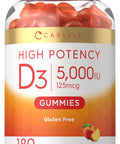 Carlyle Vitamin D Gummies | 5000Iu | 180 Count | Vegetarian, Non-Gmo, And Gluten Free Formula | High Potency Vitamin D3 Supplemen