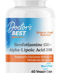 DoctorS Best Benfotiamine + Alpha Lipoic Acid (Ala) Nutritional Supplement Support For Glycemic Balance and Metabolic Response Benfotiamine 150 Mg and AlphaLipoic Acid 300 Mg Capsules 60 Veg Caps