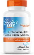 DoctorS Best Benfotiamine + Alpha Lipoic Acid (Ala) Nutritional Supplement Support For Glycemic Balance and Metabolic Response Benfotiamine 150 Mg and AlphaLipoic Acid 300 Mg Capsules 60 Veg Caps