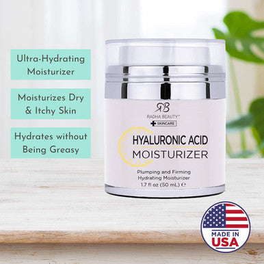 Radha Beauty Hyaluronic Moisturizer Miracle Cream for Face with Hyaluronic Acid Vitamin E Green Tea with Aloe. Night and Day Moisturizing Cream 1.7 fl oz.