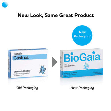 BioGaia Gastrus Chewable Tablets, Adult Probiotic Supplement for Stomach Discomfort, Constipation, Gas, Bloating, Regularity, Non-GMO, 30 Tablets, 2 Pack
