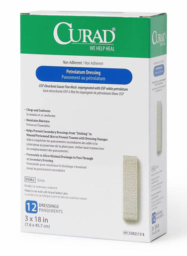 Curad Sterile Latex Petrolatum Gauze Dressing 3" x 18" (Pack of 72)