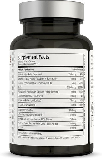 Les Labs Hair Health Hair Growth & Nails Supplement Improved Thickness Strength & Fullness Keratin Biotin Pumpkin Seed & MSM 60 Capsules